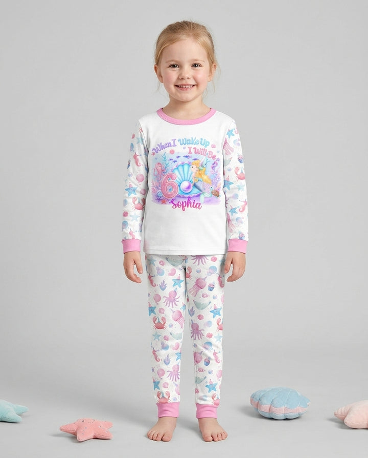 Personalized When I Wake Up I Will Be Mermaid Birthday Bamboo Two Piece Long Sleeve Pajama Set