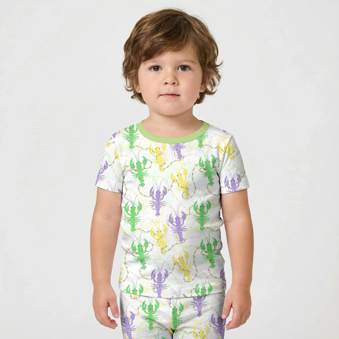 Mardi Gras Crawfish Family Matching Bamboo Two Piece Short Sleeve Shorts Pajama Set