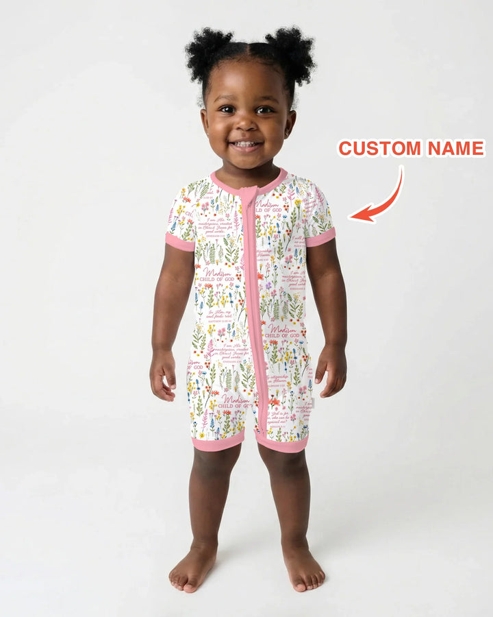 Custom Name Child of God Flower Garden Bamboo Shorty Zippy
