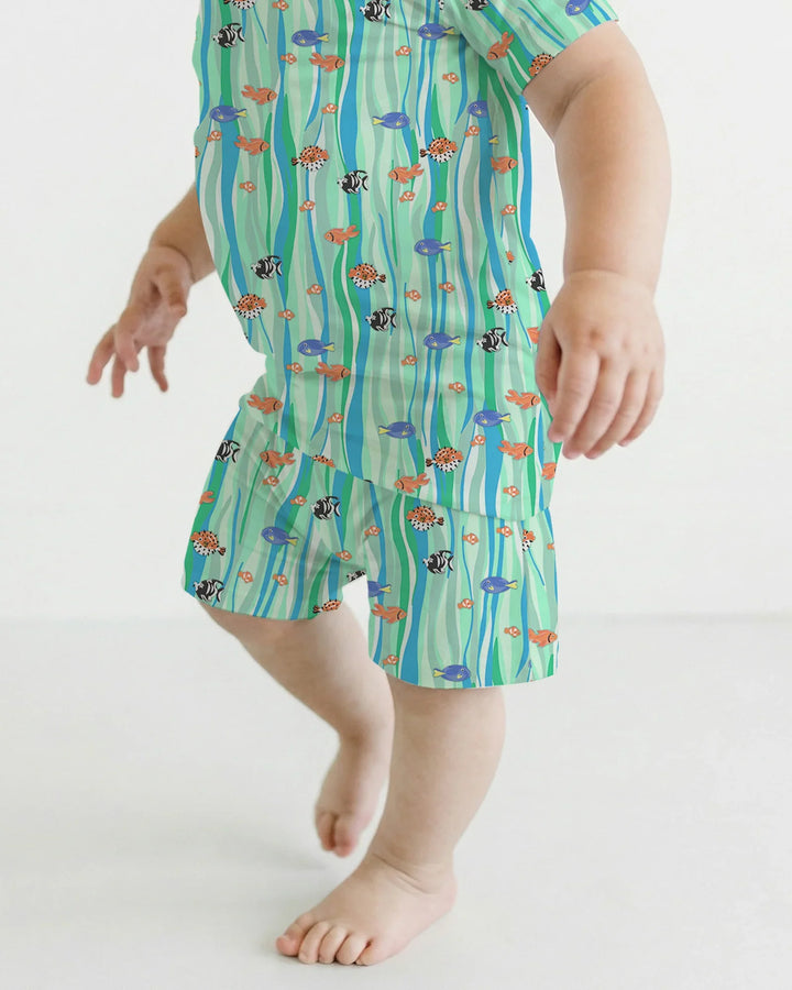 Custom Name Summer Beach Bamboo Two Piece Short Sleeve Shorts Pajama Set