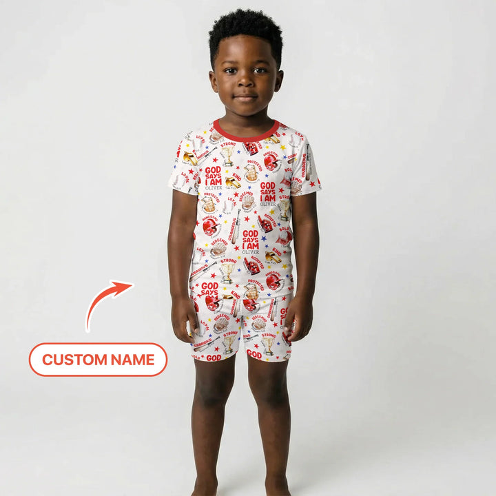 Baseball God Says I Am Custom Name Bamboo Two Piece Short Sleeve Shorts Pajama Set