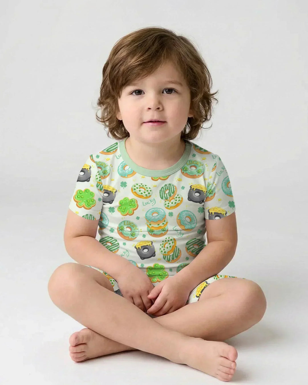 St. Patrick's Day Donut Bamboo Two Piece Short Sleeve Shorts Pajama Set