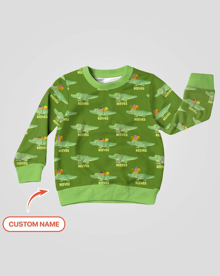 Custom Name Mardi Gras Gator Bamboo Crewneck Sweatshirt