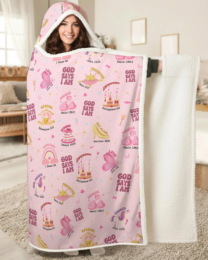 God Says I Am Girl Bamboo Wearable Hooded Blanket