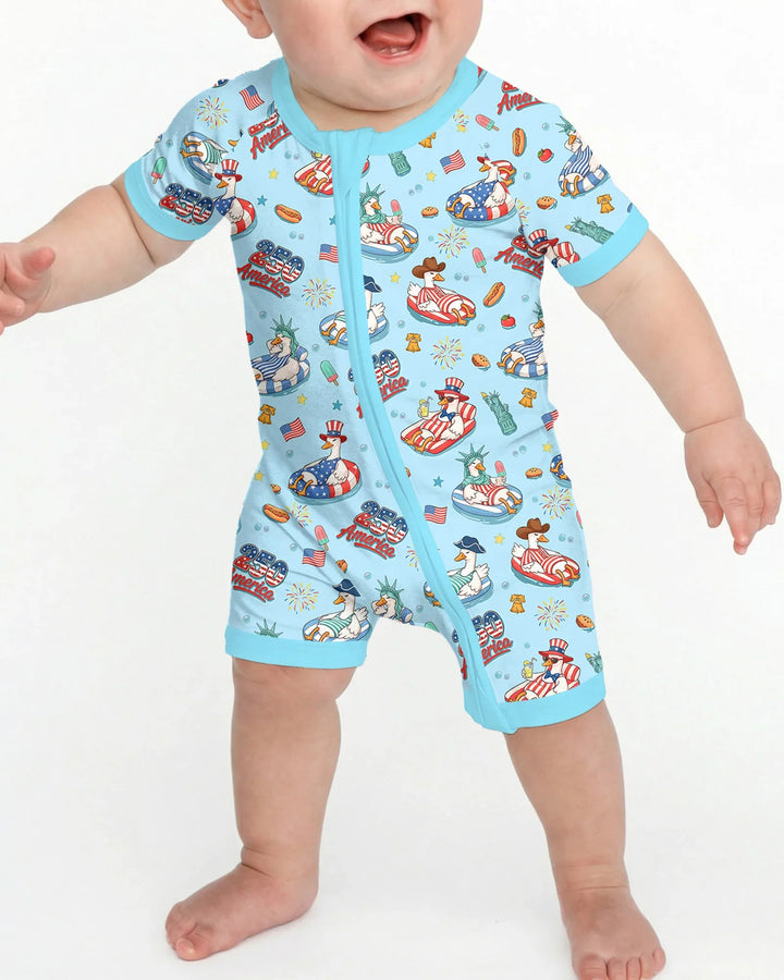 250 America Patriotic Goose Family Matching Bamboo Shorty Zippy