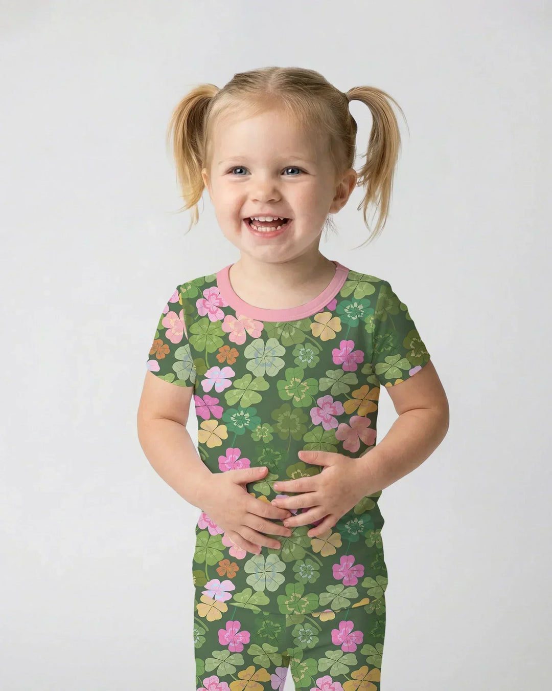 Lucky 4 Leaf Clover Bamboo Two Piece Short Sleeve Pajama Set