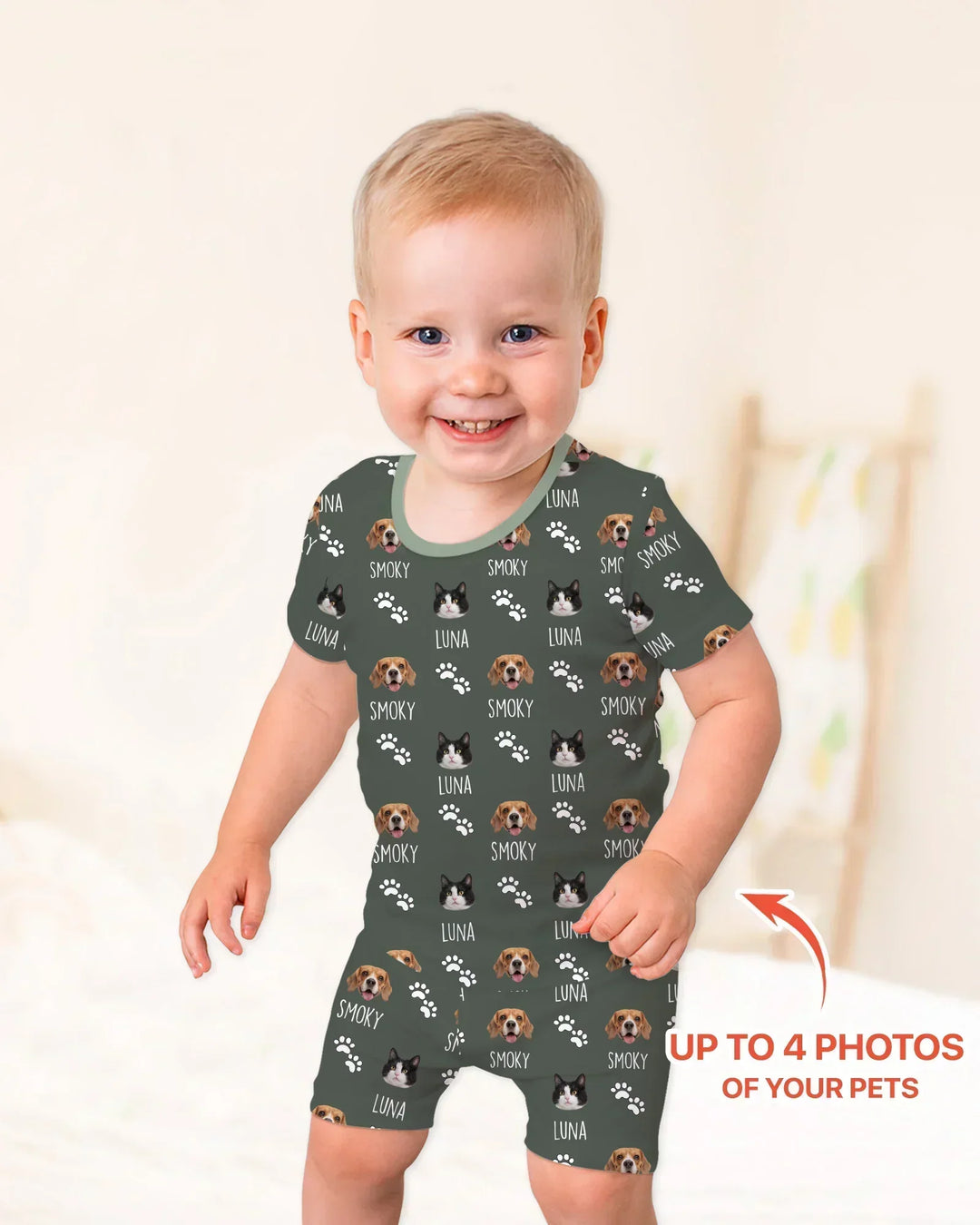 Custom Name and Pet Photos Bamboo Two Piece Short Sleeve Shorts Pajama Set