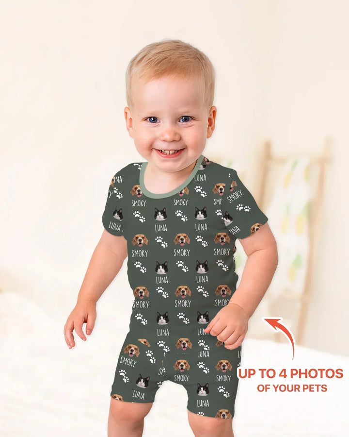 Custom Name and Pet Photos Bamboo Two Piece Short Sleeve Shorts Pajama Set