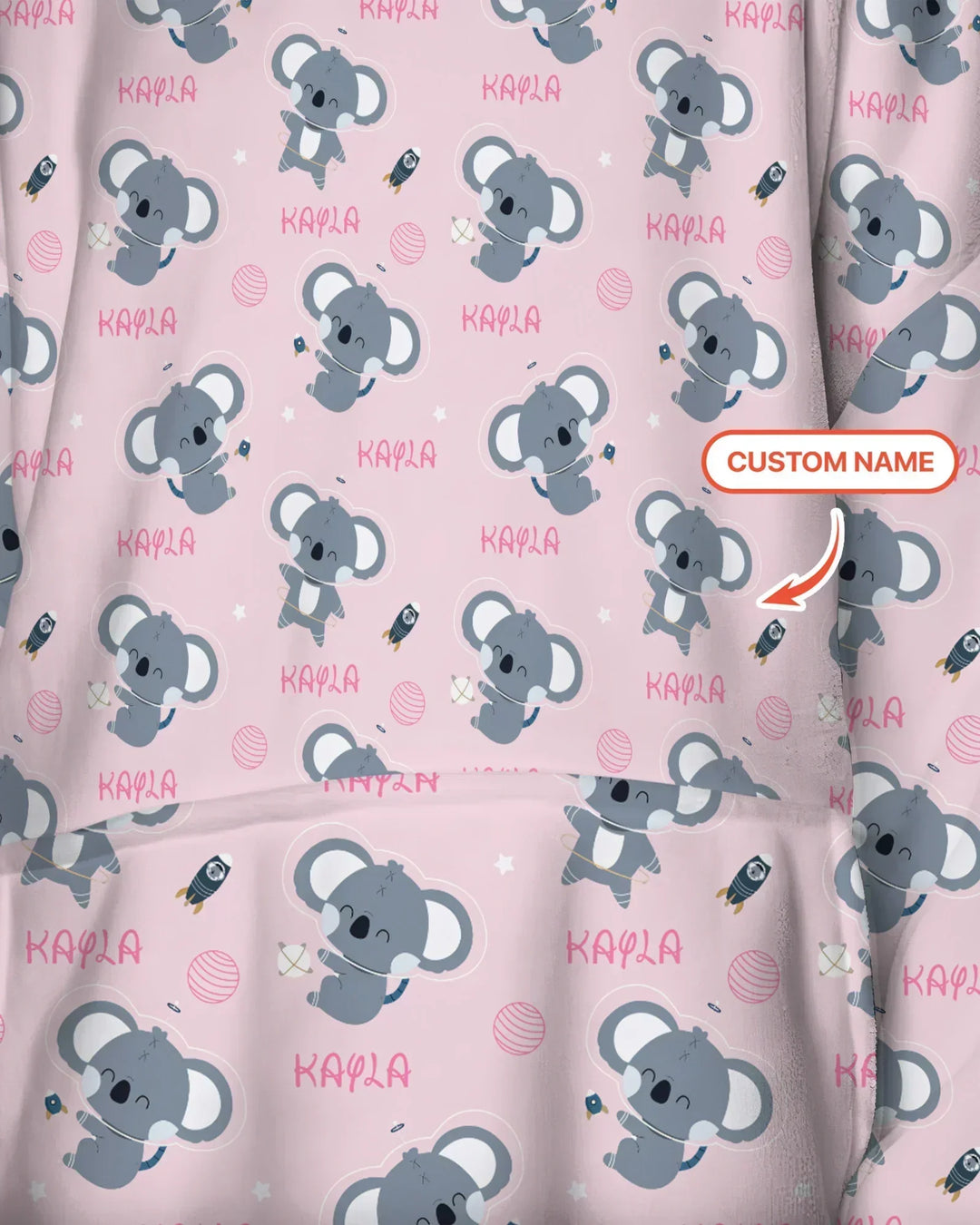 Custom Name Cosmic Koala Bamboo Blanket Hoodie