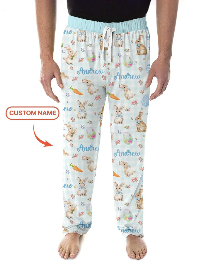 Custom Name Bunny Garden Bamboo Men's Pajama Set
