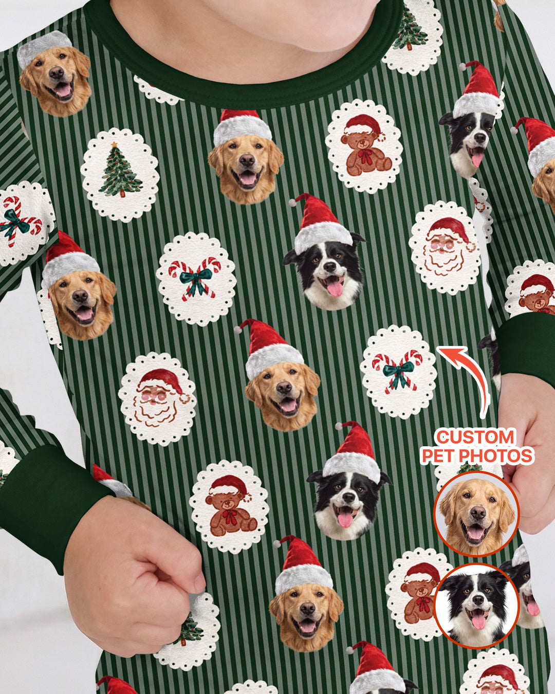 Custom Pet Face Christmas Cameo Bamboo Two Piece Long Sleeve Pajama Set