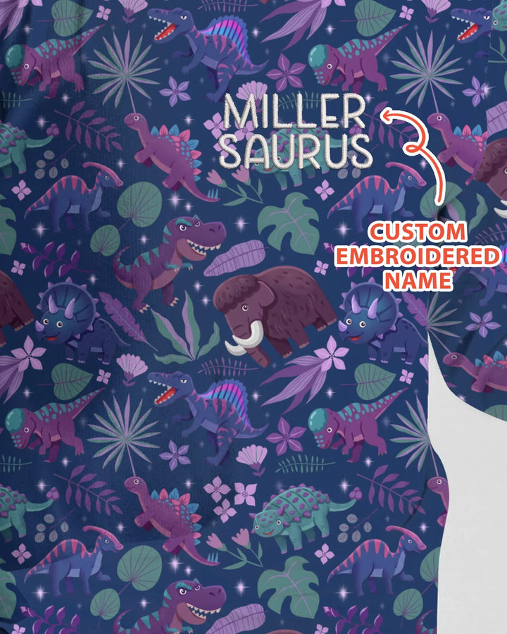 Custom Name Embroidered Dino Dream Night Bamboo Two Piece Long Sleeve Pajama Set