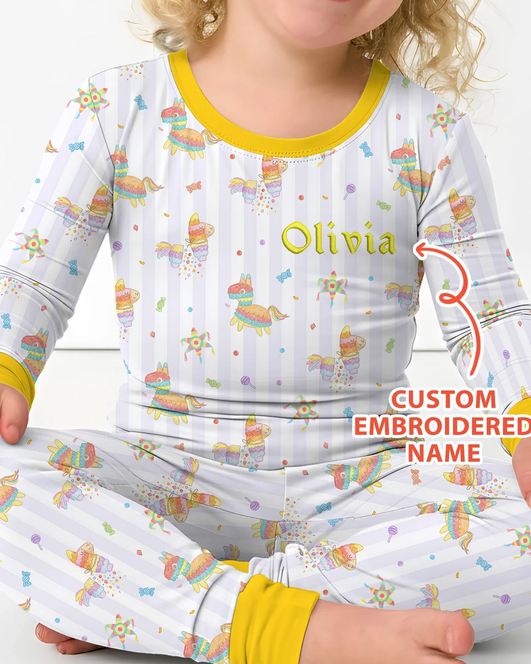 Personalized Embroidered Name Cinco De Mayo Bamboo Two Piece Long Sleeve Pajama Set