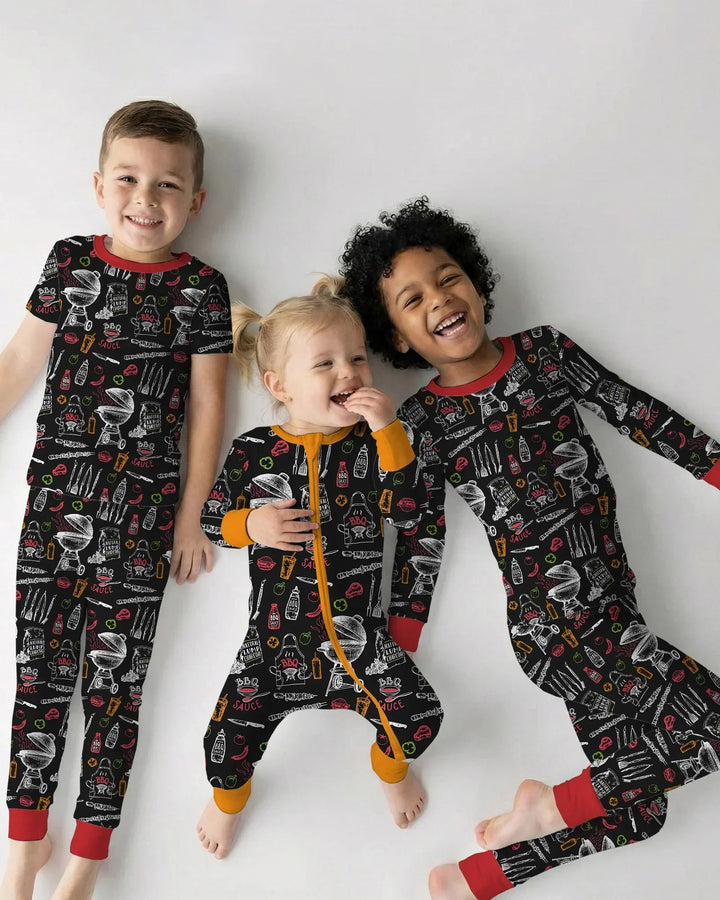 Backyard BBQ Party Family Matching Bamboo Two Piece Long Sleeve Pajama Set
