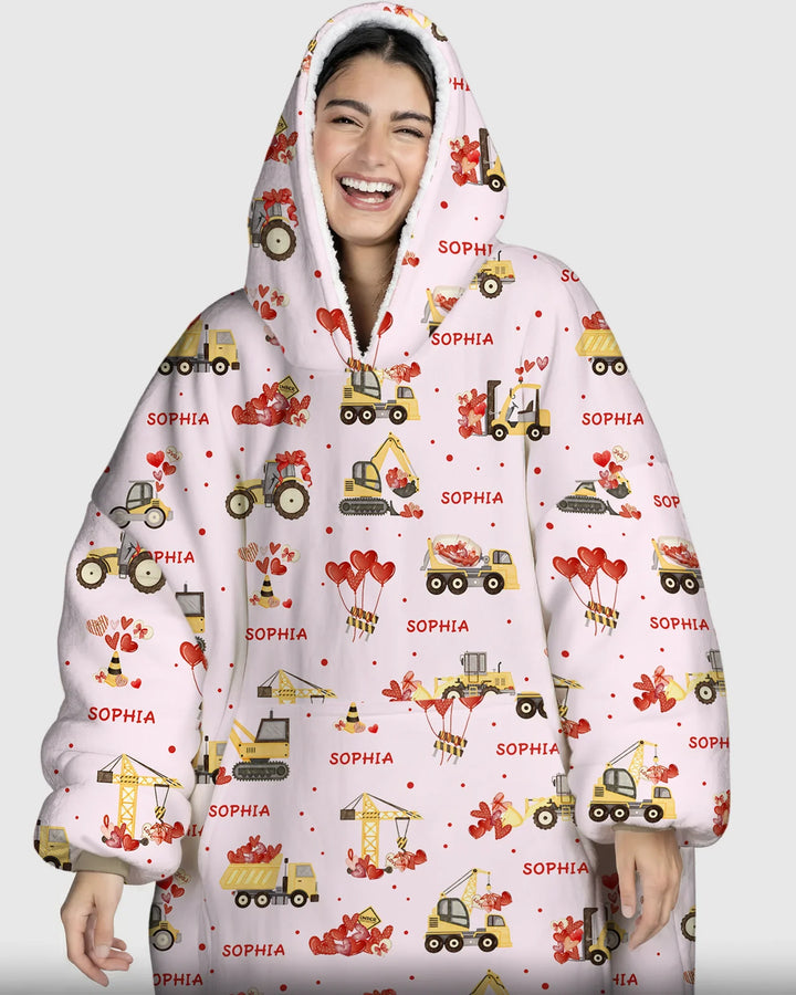 Custom Name Valentine Trucks Family Matching Bamboo Blanket Hoodie