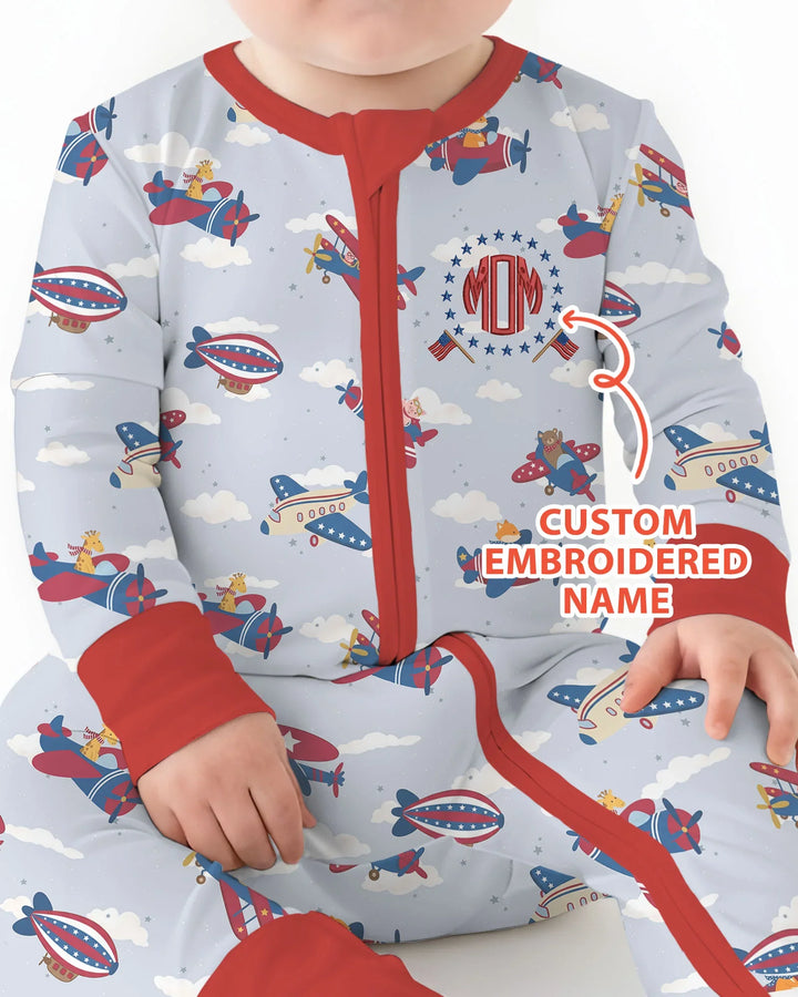 Custom Name Embroidered American Pilot  Bamboo Convertible Zippy