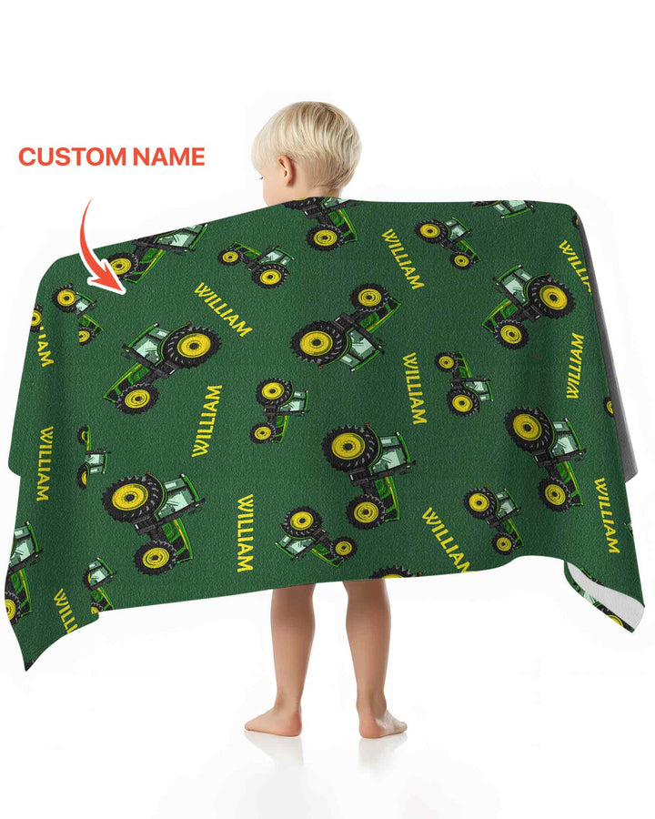 Custom Name Green Tractors Matching Daddy & Me  Beach Towel