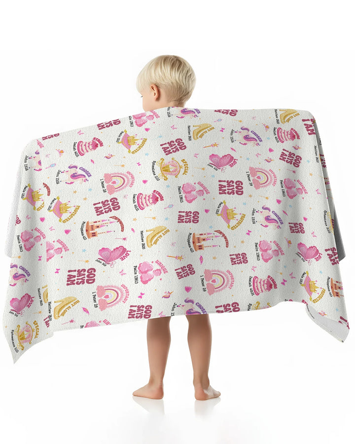 God Says I Am Girl Bamboo Beach Towel