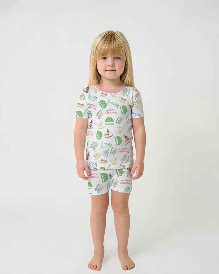 Happy Passover Matching Family Bamboo Two Piece Short Sleeve Shorts Pajama Set
