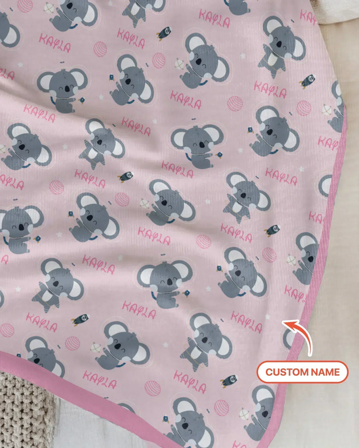 Custom Name Cosmic Koala Bamboo Blanket