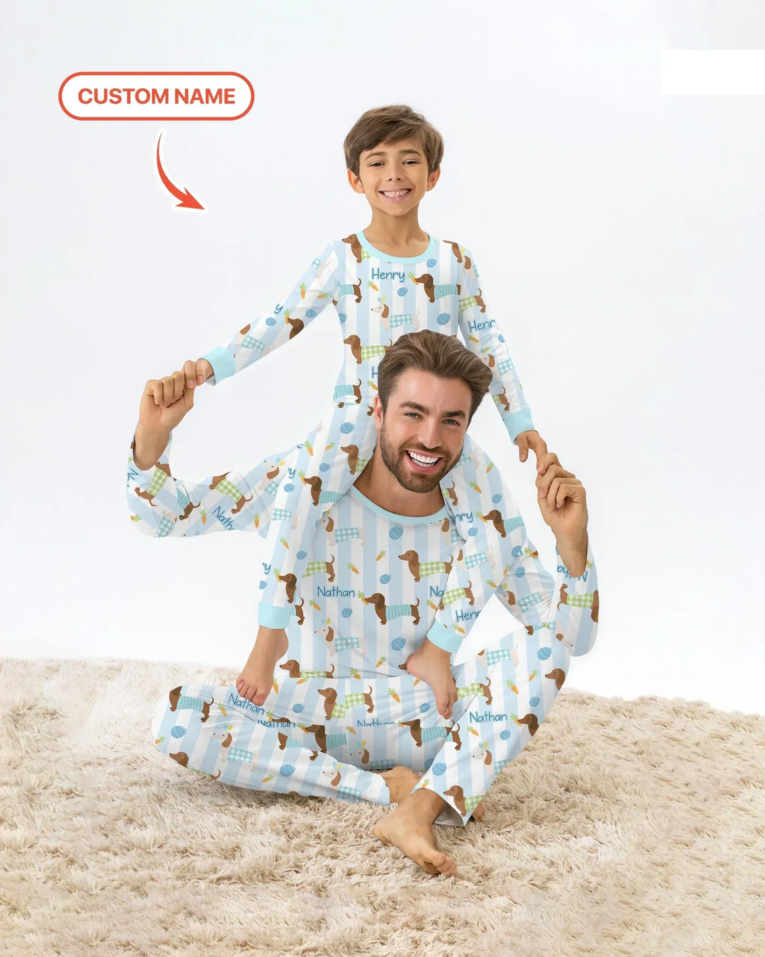 Custom Name Easter Dachshunds Family Matching Bamboo Two Piece Long Sleeve Pajama Set