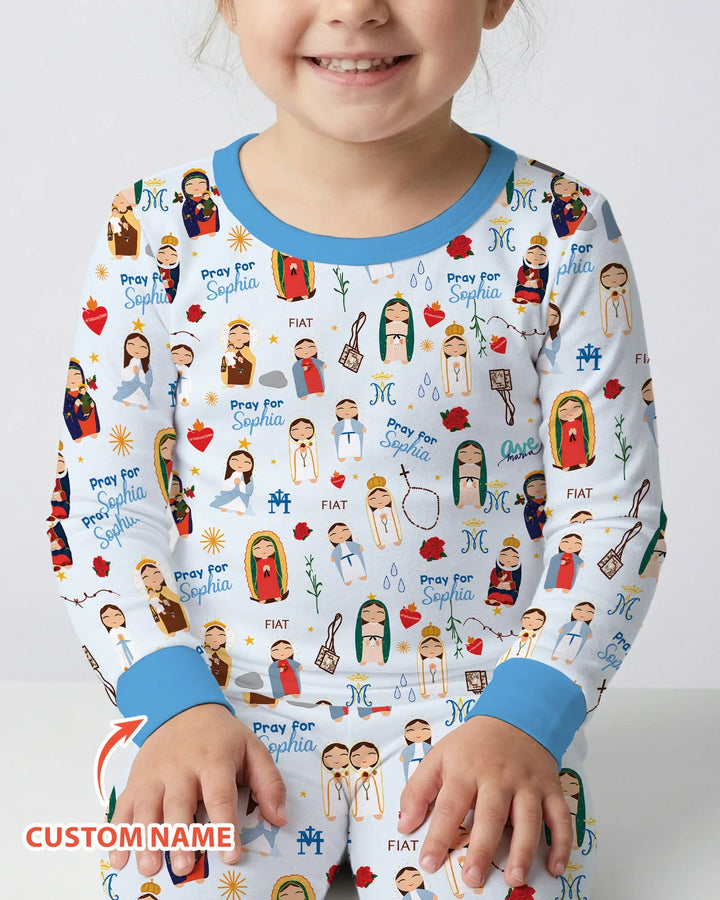 Mother Mary Pray For Me Custom Name Bamboo Two Piece Long Sleeve Pajama Set