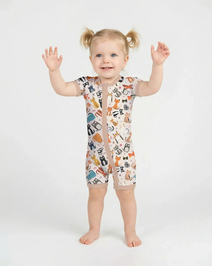 Goofy Mischief Cat Family Matching Bamboo Shorty Zippy