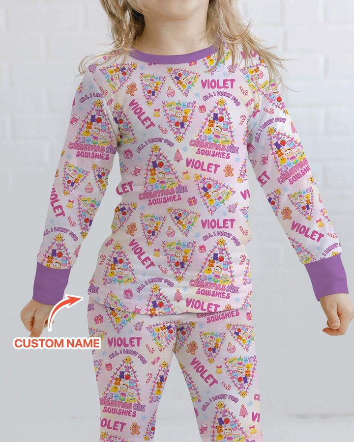Custom Name All I Want For Christmas Are Squishies Bamboo Two Piece Long Sleeve Pajama Set