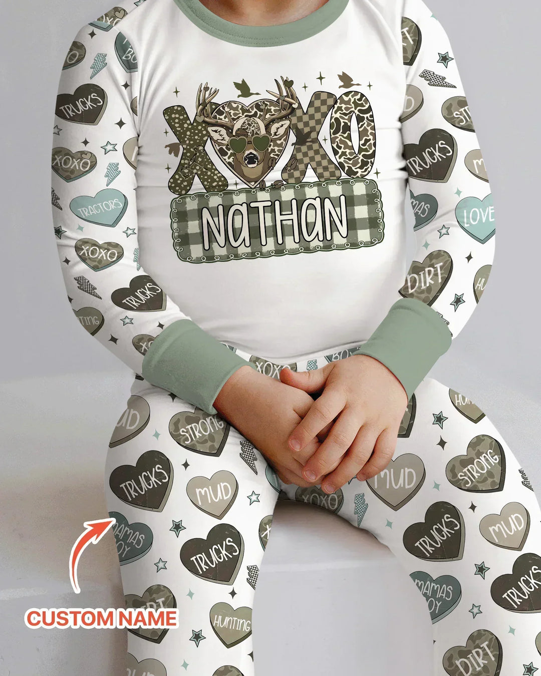 Personalized Hunting Sweethearts Candy Daddy & Me Matching Bamboo Two Piece Long Sleeve Pajama Set