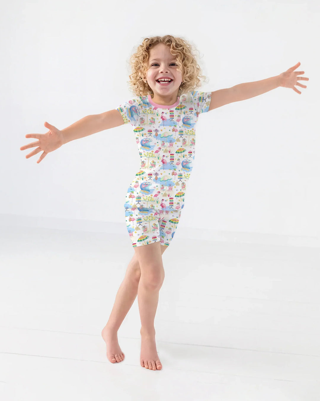 Flamingo Beach Family Matching Bamboo Two Piece Short Sleeve Shorts Pajama Set