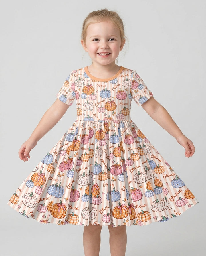Custom Name Pumpkin Patch Bamboo Twirl Dress