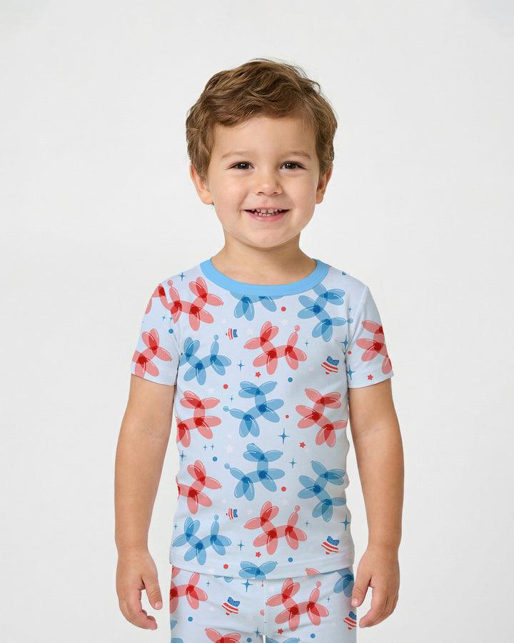 American Balloon Dog Party Bamboo Two Piece Short Sleeve Pajama Set