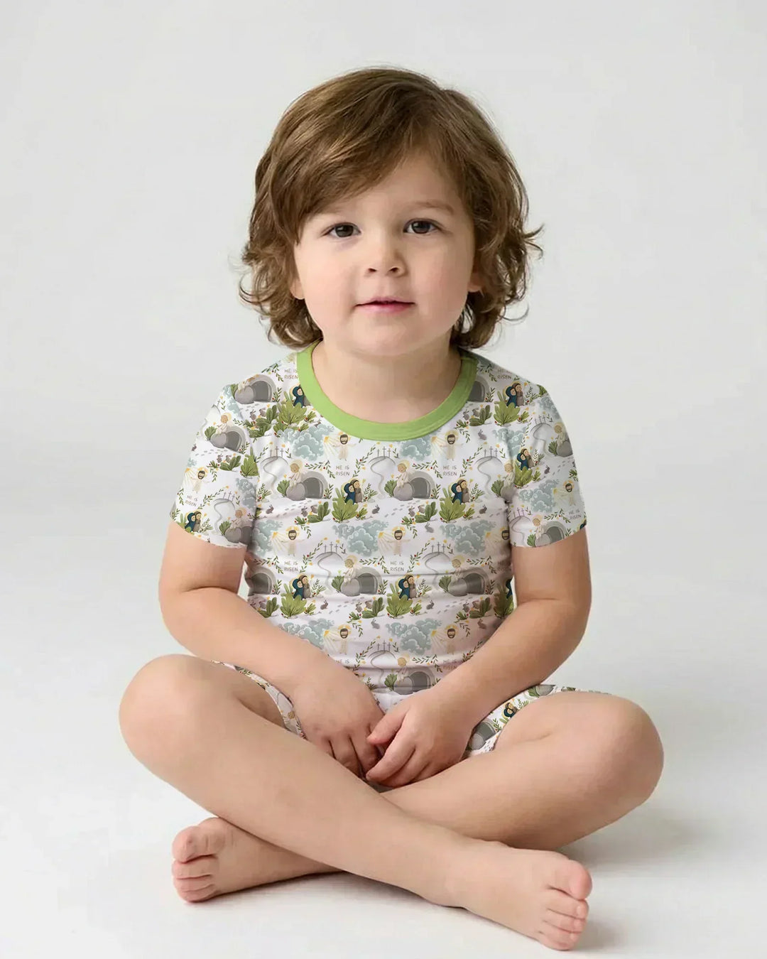 Matthew 28:1–8 He Is Risen Bamboo Two Piece Short Sleeve Shorts Pajama Set