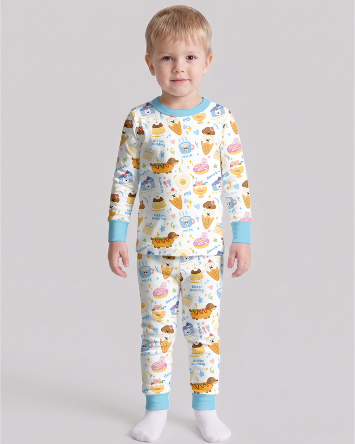 Cute Snack And Puppy Bamboo Two Piece Long Sleeve Pajama Set