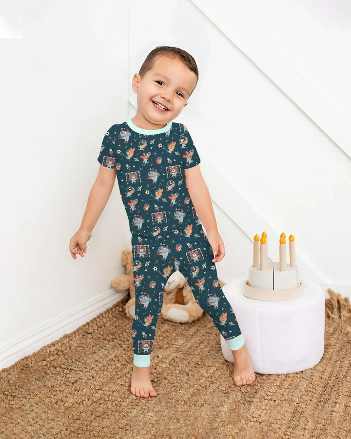 Space Soccer Bamboo Two Piece Short Sleeve Pajama Set