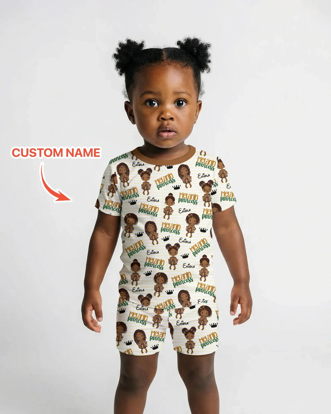 Custom Name Melanin Princess Bamboo Two Piece Short Sleeve Shorts Pajama Set