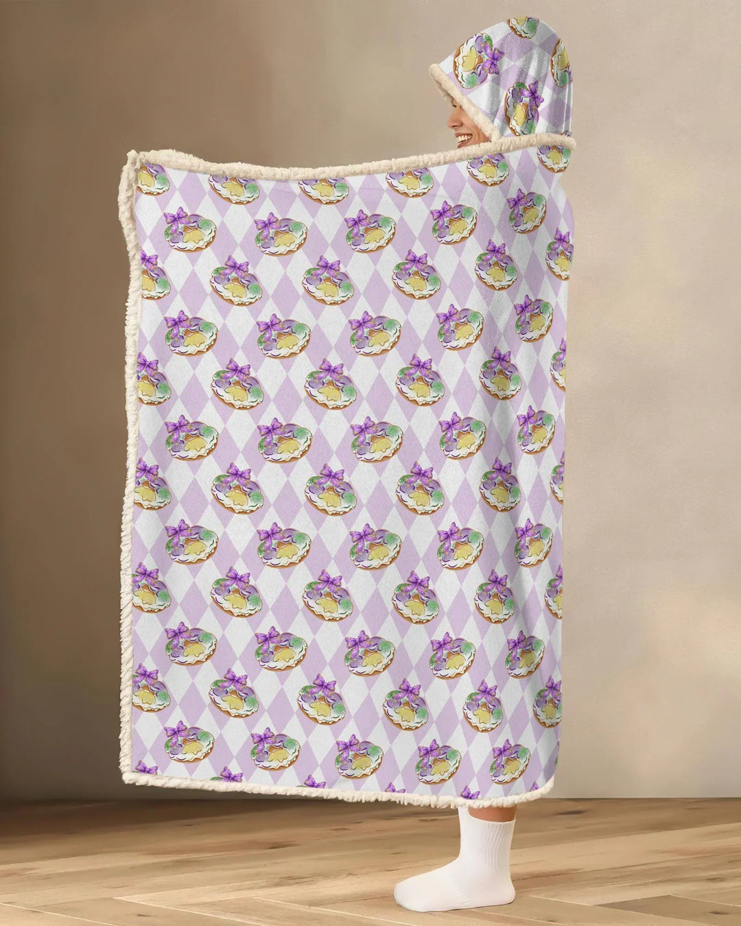 Mardi Gras Donut Bamboo Wearable Hooded Blanket