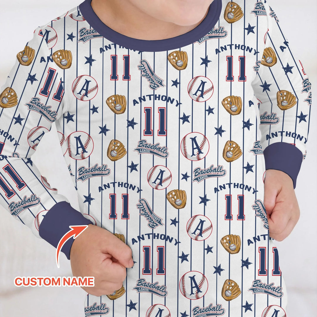 Custom Name Baseball Time Bamboo Two Piece Long Sleeve Pajama Set