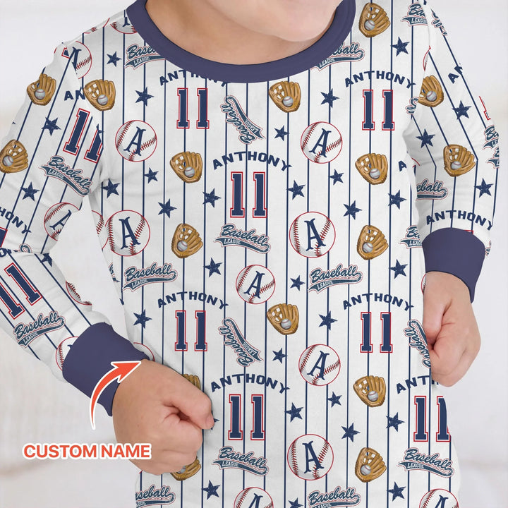 Custom Name Baseball Time Bamboo Two Piece Long Sleeve Pajama Set
