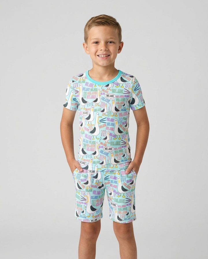 Teacher Teacher Teacher Funny Seagull Bamboo Two Piece Short Sleeve Shorts Pajama Set