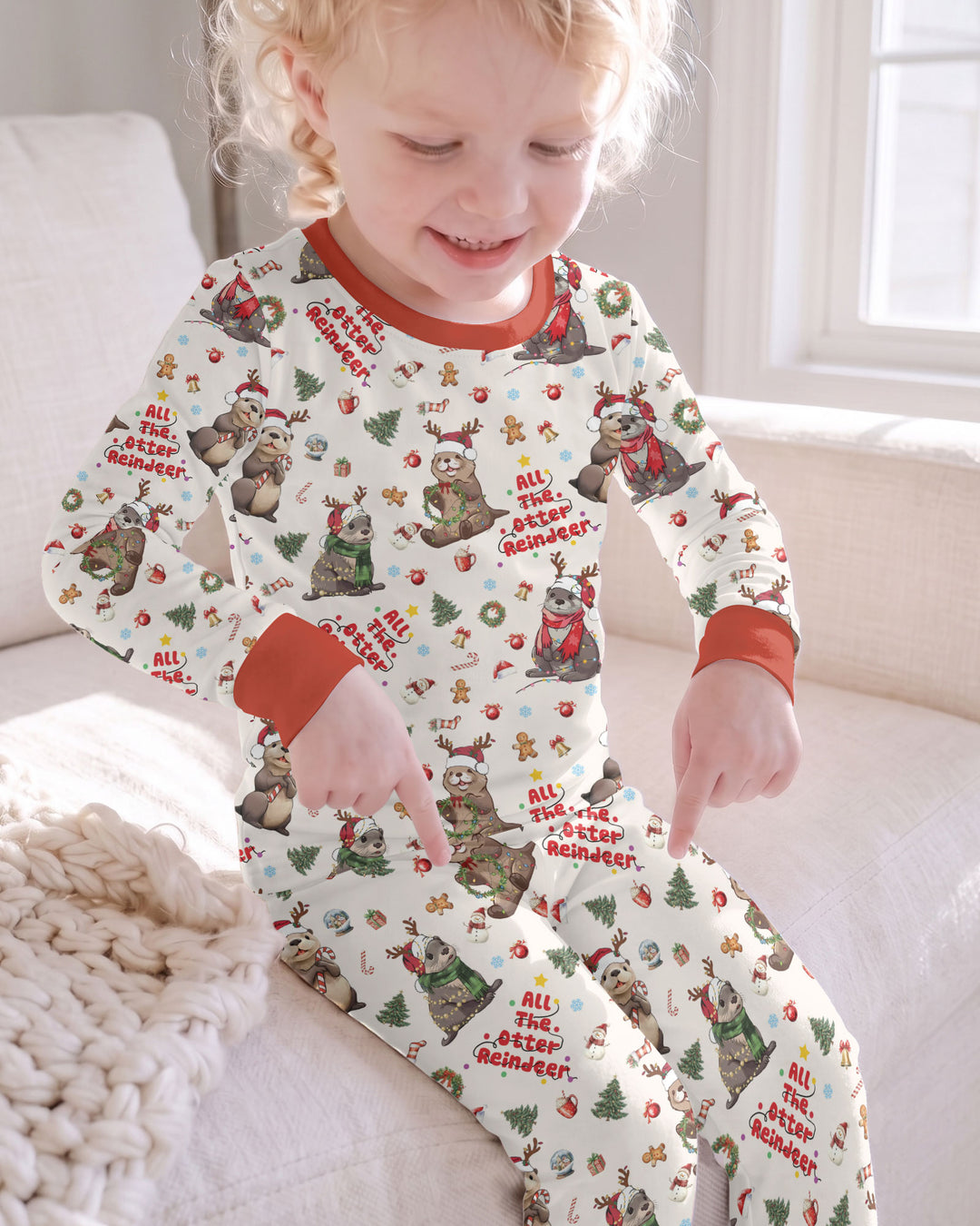 All The Otter Reindeer Bamboo Two Piece Long Sleeve Pajama Set