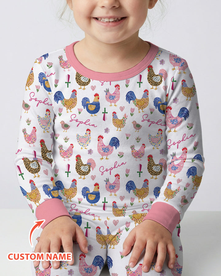 Cluck And Cozy Bamboo Two Piece Long Sleeve Pajama Set