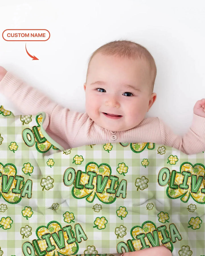 Lucky Shamrock Custom Name Bamboo Blanket