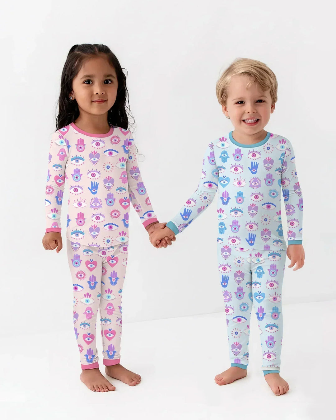 Hamsa Heart Guardians Family Matching Bamboo Two Piece Long Sleeve Pajama Set