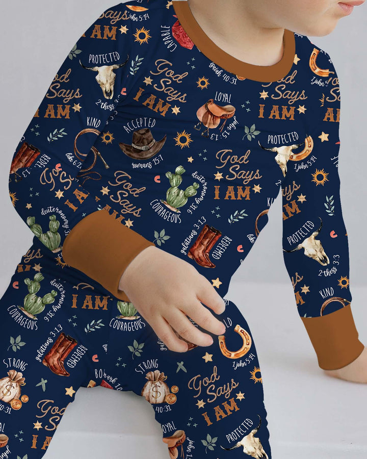 God Says I Am Western Faith Bamboo Two Piece Long Sleeve Pajama Set