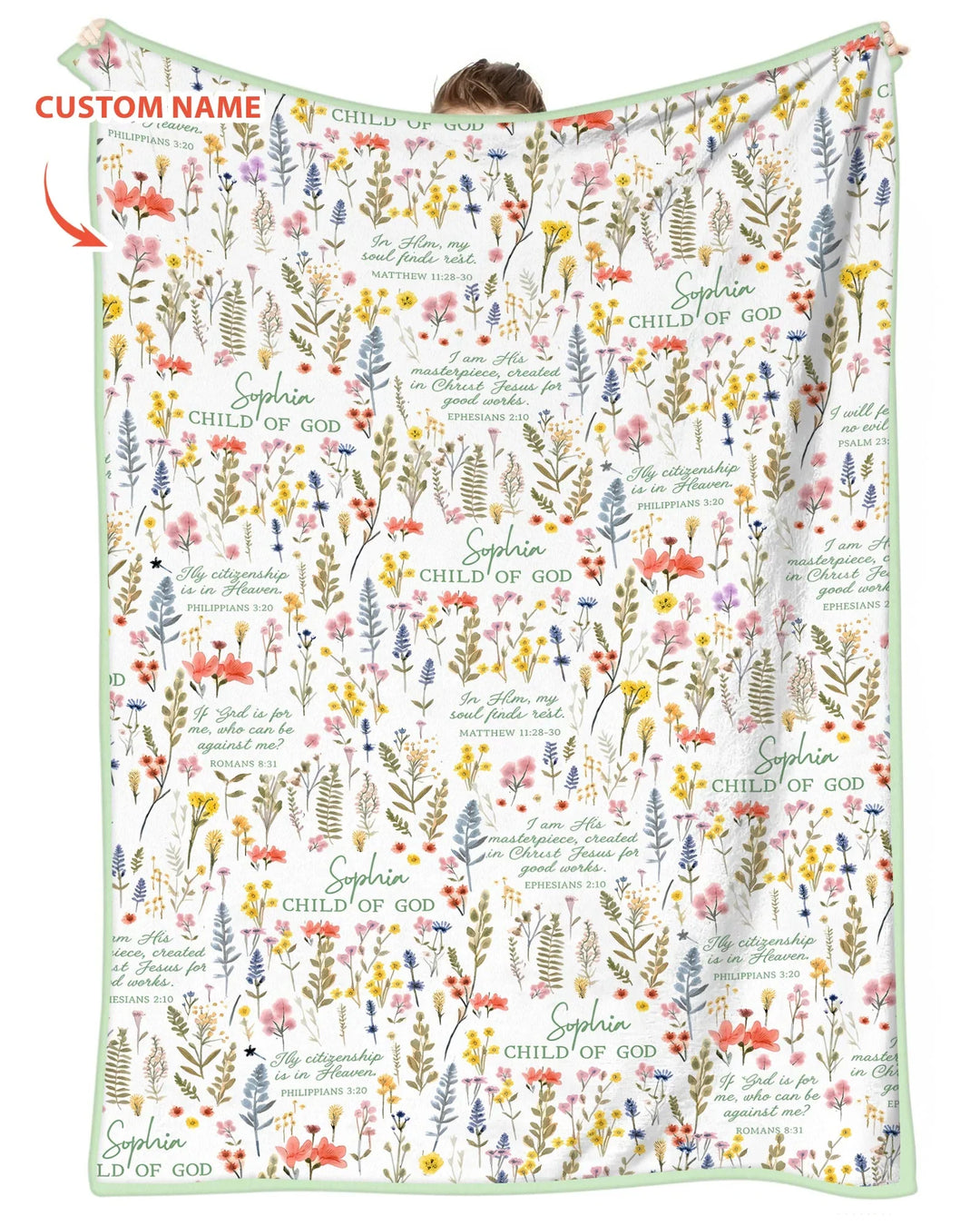 Custom Name Child of God Flower Garden Bamboo Blanket