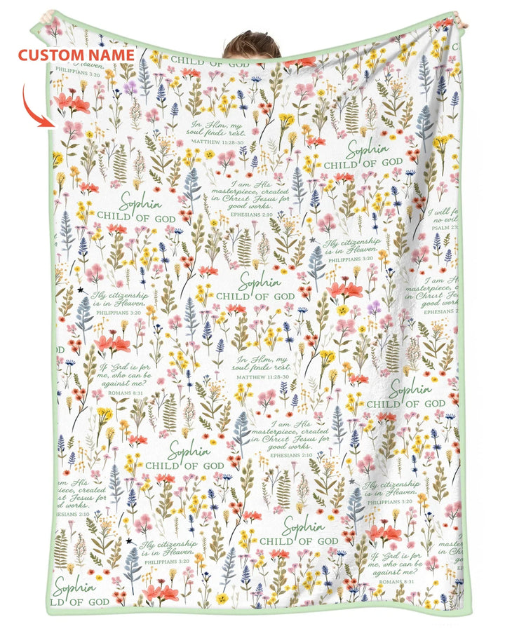 Custom Name Child of God Flower Garden Bamboo Blanket