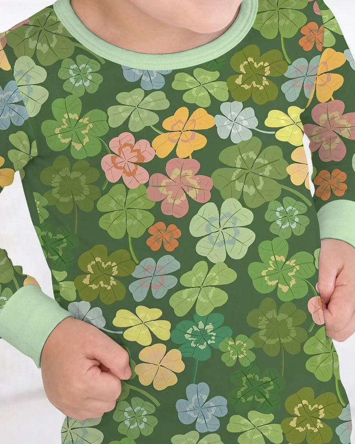 Lucky 4 Leaf Clover Bamboo Two Piece Long Sleeve Pajama Set