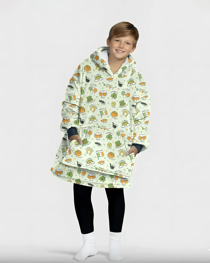 Kawaii St Patrick's Day Wearable Bamboo Blanket Hoodie