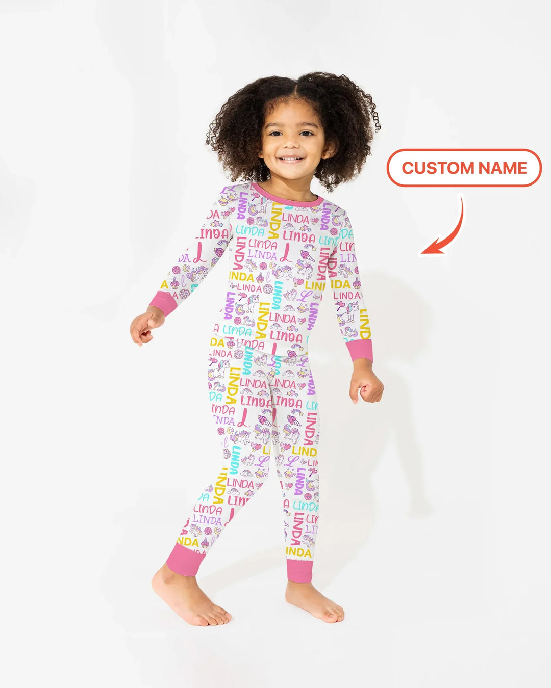 Personalized Fantasy Unicorn Word Bamboo Two Piece Long Sleeve Pajama Set